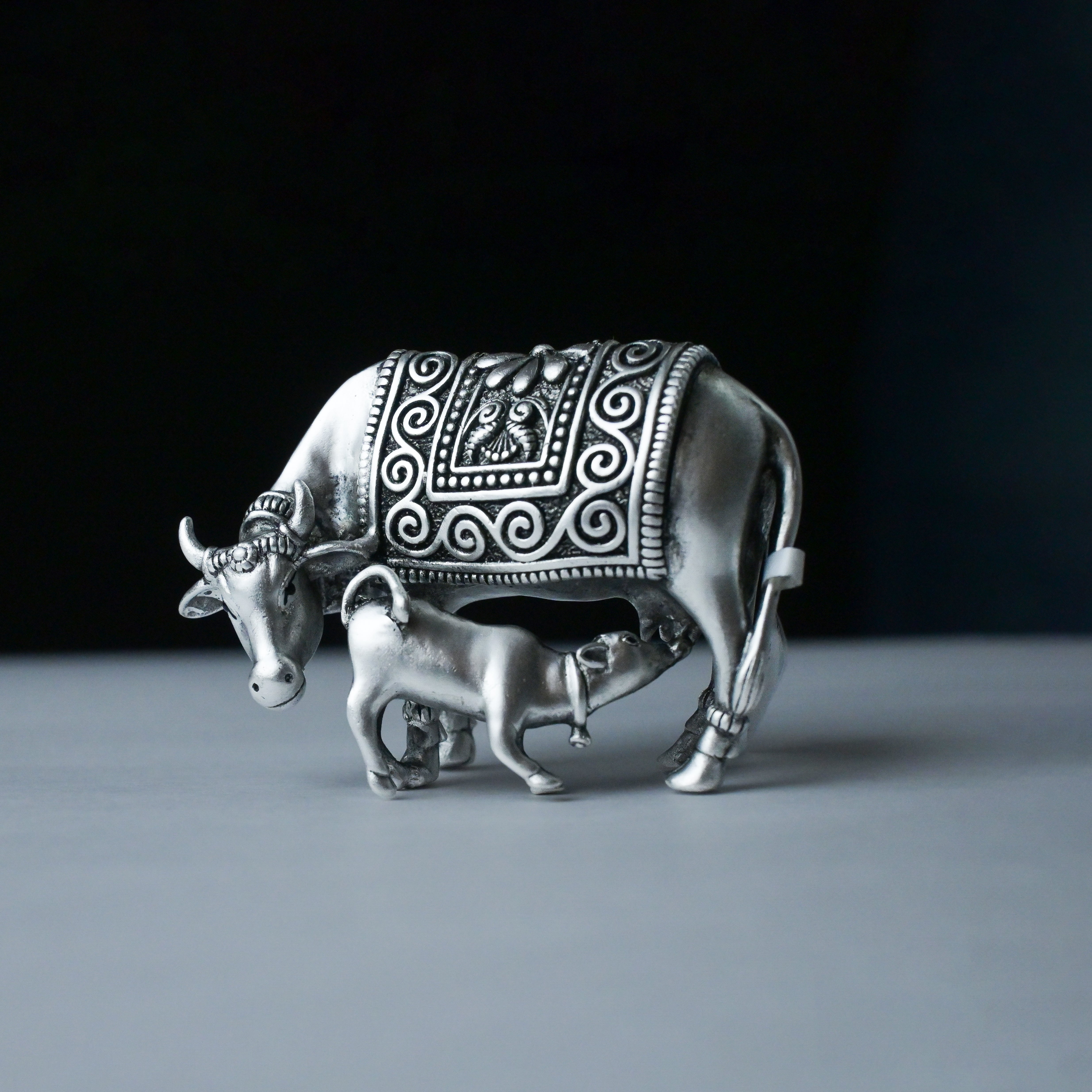 Pure Silver Kamdhenu Cow with Calf